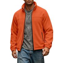 Men's Full Zip Fleece Jacket Stand Collar Long Sleeve Casual Warm Lightweight Outdoor Coat with Zipper Pockets XXL oranžinė