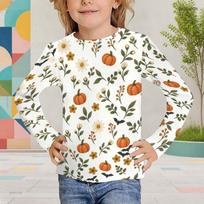Girls White Round Neck Long Sleeve T Shirt Pumpkin Bat Bow Printed Casual Top 110 white