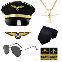 Halloween Costumes Pilot Captain Hat Uniform Bar Accessories Party Cosplay Dress Up Suit Europe America One size fits all