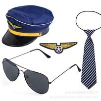 Halloween Costumes Pilot Captain Hat Uniform Bar Accessories Party Cosplay Dress Up Suit Europe America One size fits all blue