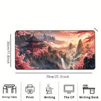 Sakura Mountain Pagoda Printed Desk Pad Extra Large Soft Rubber Mouse Pad Serene Aesthetic Gaming Keyboard Mat Multi-Size 2MM
