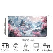 Sakura Mountain Pagoda Printed Desk Pad Extra Large Soft Rubber Mouse Pad Serene Aesthetic Gaming Keyboard Mat Multi-Size 3MM