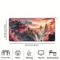 Sakura Mountain Pagoda Printed Desk Pad Extra Large Soft Rubber Mouse Pad Serene Aesthetic Gaming Keyboard Mat Multi-Size 2MM beige