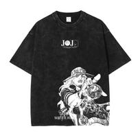 Anime 'JoJo's Bizarre Adventure' Yoshikage Kira Killer Queen Printed Men's T-Shirt, Comic Cotton Washed T-Shirt XL black