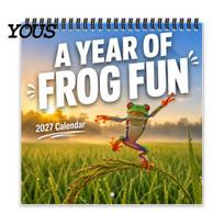 Functional Desk Accessory Funny Frogs 2027 Wall Calendar, 12 Month Humorous Frog Hanging Calendar for Home Nature Photography Art Office, Jan. - Dec. A white