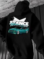 Men'S Racing Hooded Sweatshirt with Drift Car JDM ( Domestic Market) Print Turquoise Car Design Warm Winter Pullover for Motorspor XXL white