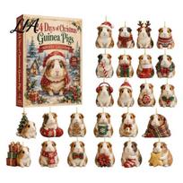 Holiday Ritual Gift Guinea Pig Advent Calendar, 24-Day Acrylic 2D Ornament Set with Creative Christmas Outfits, Tree Hanging Decor, for Pet Sets beige