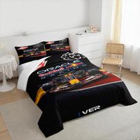 Oracle Red Bull Racing Car Bedding set (1 duvet cover, 2 pillowcases, duvet not included) for Game Room Decor, Black Red Track Scene F1 Art Print 140x200cm