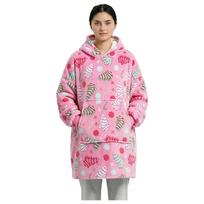 Thick Flannel Wearable Blanket Hoodie, Pullover Hooded Blanket Sweatshirt for Cozy Warm Lounging One Size raudona