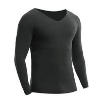 Vyriški V formos iškirptės termo apatiniai marškiniai, dvigubo sluoksnio, su pliusiniu aksomu rudeniui/žiemai 3XL black
