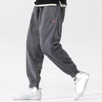 Baggy Corduroy Jogger Pants Men Tech Fleece Sweatpants Man Spring Autumn Winter Casual Harem Pants Male Sport Thermal Trousers M gray