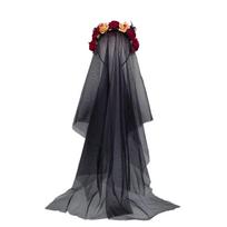 Baisus voro galvos lankelis Kostiumas Cosplay Aksesuarai Rožinė galvos puošmena su juoda rože Vestuvių vakarėlio apranga Dovana juoda