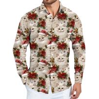 Men's Christmas Shirt Christmas Print Long Sleeve Button Shirt XXL balta