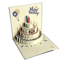 3D gimtadienio atvirukas iššokantis sveikinimo atvirukas su muzikinėmis lemputėmis Laimingo gimtadienio atvirukas su tortu moterims Vyrams Vaikams Draugams beige