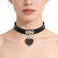 Unisex Europos Punk Juodo Odos Chokeris su Metaline Grandinele ir Užrakto Pakabuku. brown