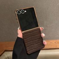 dėklas Samsung Z FLIP 7 6 5 Naujas odinis sulankstomo ekrano apsauginis dėklas Atsparus smūgiams Apsaugantis nuo pirštų atspaudų tvirtas korpusas Atsparus įbrėžimams Galaxy Z Flip6 ruda