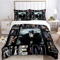 Eminem Hip-Hop Singer Print Bedding Set Exquisite Duvet Cover Comforter Set Luxury Bed Supplies Gift for Birthday 135x200cm gray