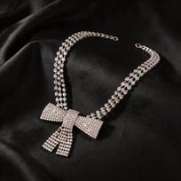 Elegant Bow and Diamond Clavicle Chain Choker Necklace for Women black