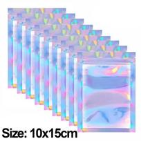 10‑200Pcs Laser Sealing Bags Holographic Mylar Zip Lock Resealable Pouch Clear Front for Jewelry Candy Gift Kitchen Storage Bag 100Pcs gray