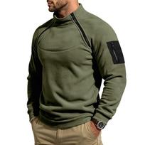 Men's Warm Polar Fleece Stand Collar Sweatshirt Asymmetric Half Zip Long Sleeve Pullover Top with Arm Pocket Outdoor Casual Shirt M armijos žalia spalva