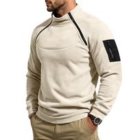 Men's Warm Polar Fleece Stand Collar Sweatshirt Asymmetric Half Zip Long Sleeve Pullover Top with Arm Pocket Outdoor Casual Shirt XXXL abrikosas