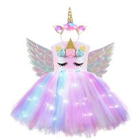 Girls Rainbow Unicorn Light Up Tutu Dresses for Kids Birthday Party Sequins Glowing Knee Length Dress Halloween Animal Costumes XXL 9-10T white