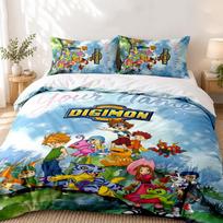 Digimon Custom Name 3pc set Perfect for bedroom use Comfortable bedding set includes a duvet cover and two pillowcases Ideal birthday or Christmas gif 140cmx210cm