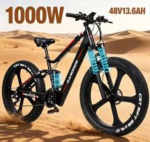 RANDRIDE YX90M 1000W48V13.6AH Integrated 26Inch Fat Wheels Cruiser Electric Bike Mountain 21 speed Hydraulic oil brake Adult