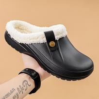 Plush Slippers for Women Men Winter Fur Clogs Slippers Hot Furry Slippers Waterproof Garden Shoes Men Antiskid Indoor Home Shoes 35 juoda balta spalva