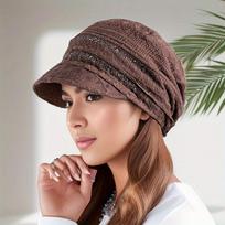 Casual Soft Beanies Cap Short Brim Bonnets for Women Loose Crochet Women Baseball Cap Autumn Winter Foldable Earflap Hats Hollow black