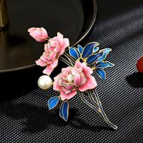 Ladies' Light Luxury Design Elegant Enamel Imitation Pearl Peony Flower Brooch Fashionable Versatile Niche Design Brooch white