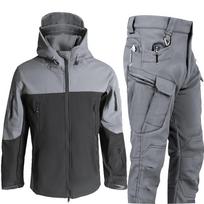 Šiltas ryklio odos striukės kostiumas vyriškas rudens žiemos neperšlampamas tankinantis minkštas apvalkalas kostiumas plius Velvet Cargo Pants 2 dalių rinkinys M gray