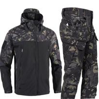 Šiltas ryklio odos striukės kostiumas vyriškas rudens žiemos neperšlampamas tankinantis minkštas apvalkalas kostiumas plius Velvet Cargo Pants 2 dalių rinkinys M gray