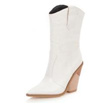 Žuvies žvynų rašto odiniai batai moterims, individualūs, smailus priekis, storas aukštas kulnas, moteriški ankle boots, madingi suknelės batai moterims WSH3463 39 white