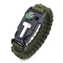 5-in-1 Multi-Function Survival Paracord Bracelet Outdoor Camping Adventure Emergency Rescue Survival Rope Bracelet Compass žalia