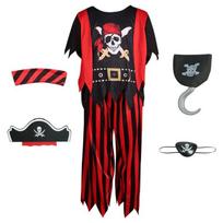 Vaikų Karibų pirato kostiumas - Helovino Kapitonui Jackui Cosplay dryžuotas komplektas (Trumparankoviai viršutiniai drabužiai ir ilgos kelnės) S black