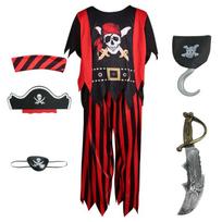 Vaikų Karibų pirato kostiumas - Helovino Kapitonui Jackui Cosplay dryžuotas komplektas (Trumparankoviai viršutiniai drabužiai ir ilgos kelnės) M black