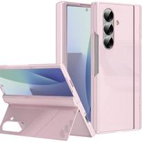 Case for Samsung Galaxy Z Fold 7 6 5 4 3 W24/23/22 Hidden Kickstand, Built-in Glass Screen Protector, Spring Hinge Protection, Glossy PC Cover Galaxy W23 rožinė