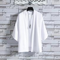 Kimono Vyrams Apsiaustas Kimono Para Hombre Juodas Paltas Baltas Apsiaustas Paplūdimio Marškiniai Vasarinis Haori Vyrams Unisex Samurajų Apranga Japonų Vyrams M white