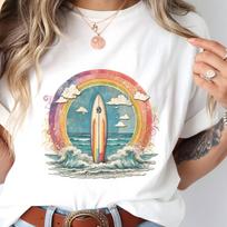 Vintage Surfing Shirt, Retro Ocean Vibes, Beach Shirt, Gift For Surfers, Unisex Tee, Rainbow Shirt, Retro Vibe, Vacation Shirt, Cruise Shirt L white