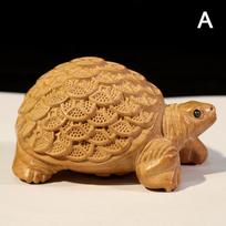 Wood Carved Money Turtle Ornament Home Feng Shui Living Room Office Decoration Desktop Ornament Turtle Statue A beige