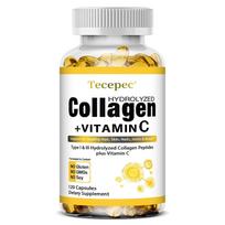 Tecepec Hydrolyzed Collagen Peptides Supplement with Vitamin C, Type I & III, Protein 5g, 120 Caps 120 Capsules