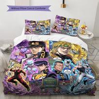 Jojos Bizarre Adventure Pattern Bedding Quilt Set Quilt Cover Pillowcase Home Birthday Gift(1 * duvet cover + 2 * pillowcase, without core) 140x200cm