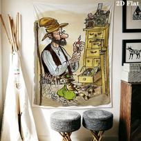 Pettsonas ir Findusas Sieninis spausdintas audinio pledas Dekoratyviniai gobelenai Miegamojo svetainės namų dekoravimui 100cm x 150cm beige