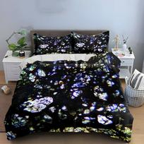 3Pcs Iridescent Crystal Stone Bedding Set, Dark Base Mineral Fragment Print Duvet Cover Pillowcases King Queen, Gift EU Twin 135X200cm&set white