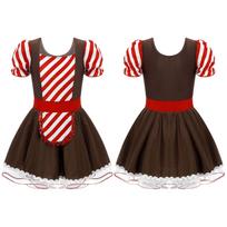Kids Girls Xmas Gingerbread Tutu Dance Dress Bubble Sleeve Candy Cane Cosplay Dress-Up 5-6 Years kava