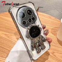 For Xiaomi 15 14 Ultra 14T 13 12 Pro Case Clear Shockproof Transparent Plating Astronaut Bracket Phone Holder Cover Xiaomi 12 Pro sidabras