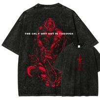 DOOM Washed Tshirt Retro FashionYear round clothing personality Clothes Plus Size Unisex NewModel Couples high quality Classic L black