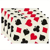 4pcs Poker Print Polyester Placemats Set - Stylish Card Game Theme Dining Table Mats for Game Night Decor, Casino 4PCS black