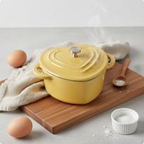 Širdies formos emaliuotas puodas Nonstick ketaus širdies keptuvė Šilumos išlaikymas Mažas padažas Raudonas geltona